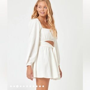 L*Space Thick Linen Square Neck Dress with open mid & tie XS